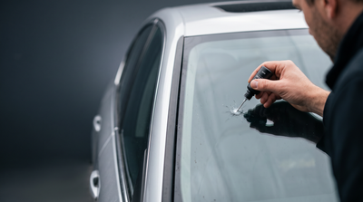 Applying Everhoma GlassFix resin to a stone chip on a car windshield